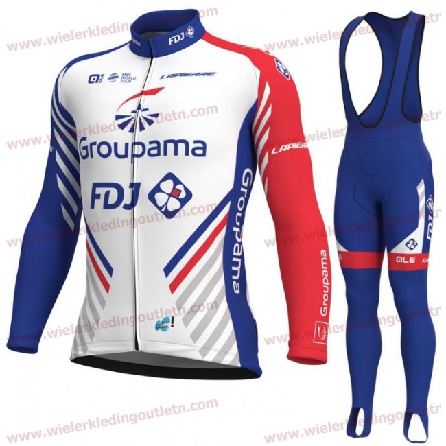 Groupama Fdj 2018 Fietskleding Set Wielershirt Lange Mouw+Lange fietsbroeken Bib 18A0008