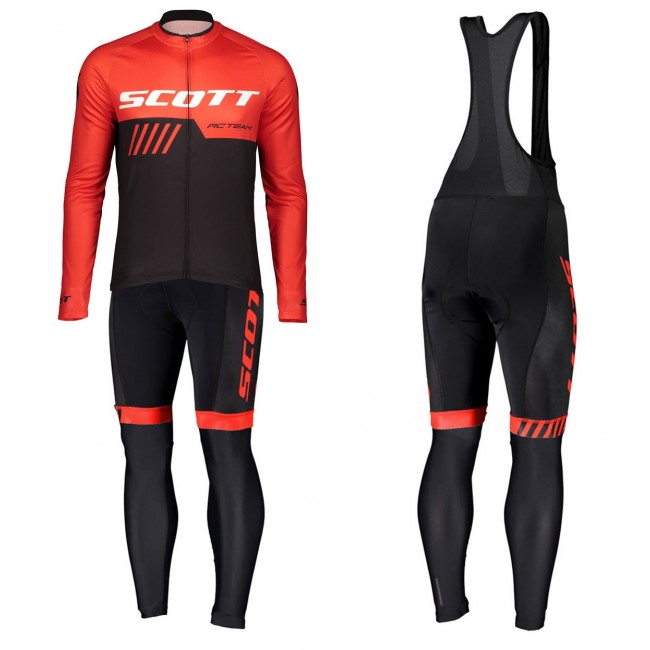2019 Scott-RC-Profteam zwart-rood Fietskleding Fietsshirt lange mouw+Lange fietsbroeken Bib E2j9G