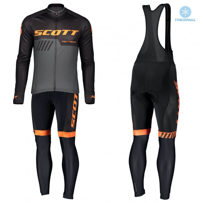 2019 Scott-RC-Profteam zwart-Gris-Orange winterset Wielerkleding Set Wielershirts lange mouw+fietsbroek lang met zeem Qgi4B