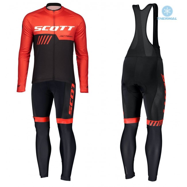 2019 Scott-RC-Profteam zwart-rood winterset Wielerkleding Set Wielershirts lange mouw+fietsbroek lang met zeem tDTBV