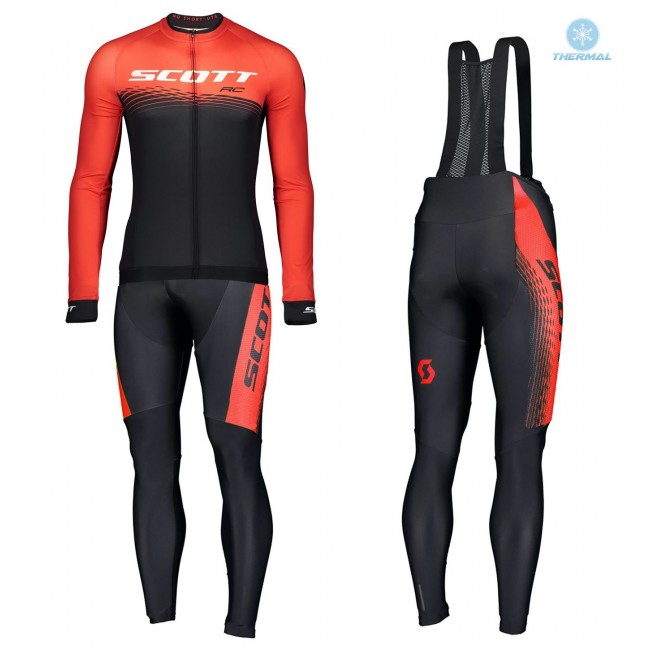 2019 Scott-RC PRO zwart-rood winterset Wielerkleding Set Wielershirts lange mouw+fietsbroek lang met zeem x6MCy